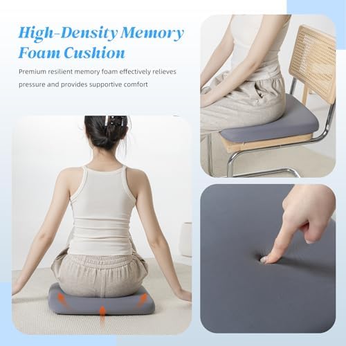 SheRest Office Chair Cushion with Straps, Memory Foam Seat Cushion with Removable Cover, Suitable for Office Chairs, Car Seats, and Airplane Seats, Gray, X-Large