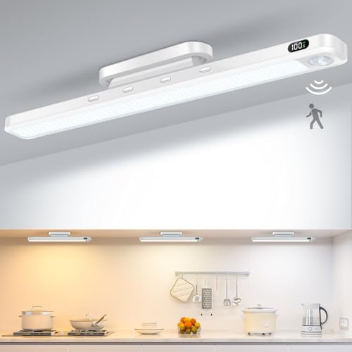 WILLED 3W Motion Sensor Magnetic Light Bar, Eye-Care Rechargeable Closet Light with Battery Level Display, Mirror Lights Stick on, Led Light Bar for Cabinet, Closet, Desk and Bathroom