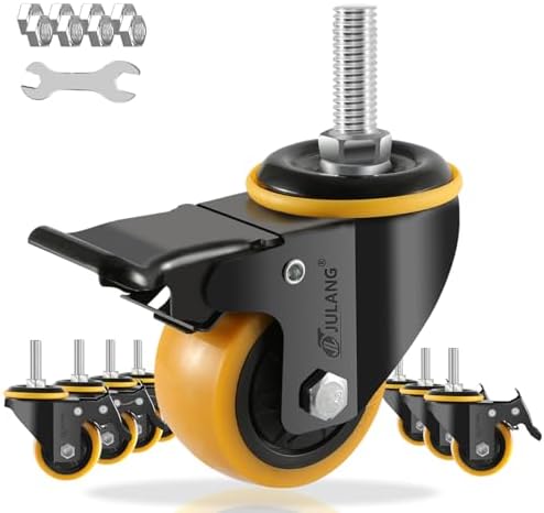 2 inch Caster Wheels 3/8 Threaded Stem Casters Set of 8 Heavy Duty