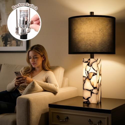 Scenekoy 23" Alabaster Table Lamps Set of 2 for Bedroom with Night Light
