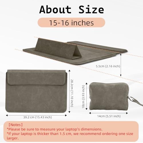 15-16 Inch Laptop Sleeve Case with Stand Feature, Matte PU Leather