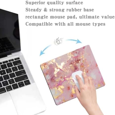 Pink Golden Marble Mouse Pad Customized Premium Textured Washable Desktop Protection Mouse Mat with Non-Slip Rubber Base