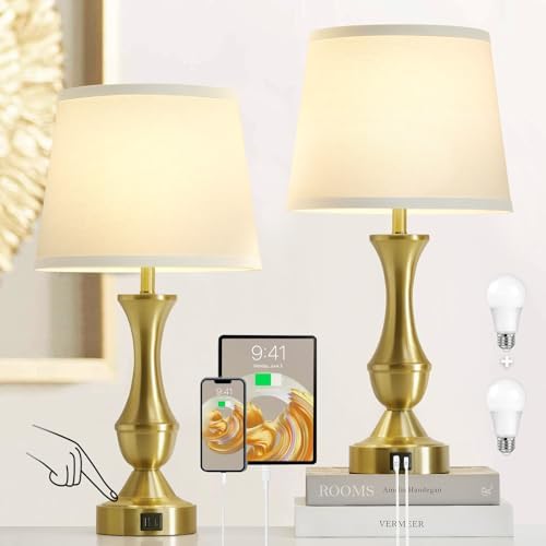 Luvkczc 22" Gold Table Lamps Set of 2 - Modern Luxury Bedside Lamps