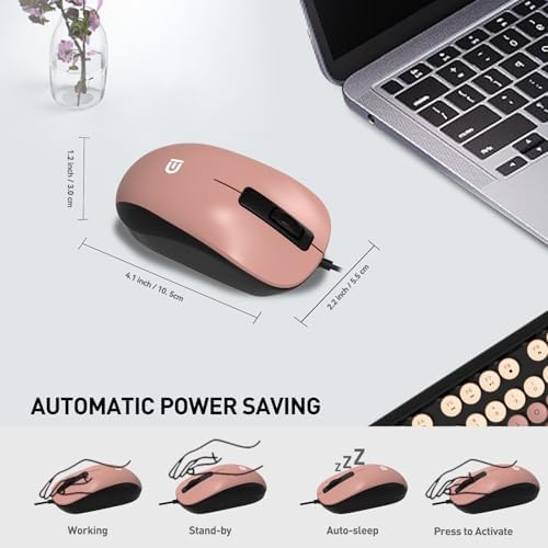 FOPETT 8870P Wired Keyboard and Mouse Combo - Full-Sized Computer Keyboards with 104 Round Keys Retro Typewriter Mouse and Keyboard for PC Windows Desktop Laptop - Black-Berry Colorful