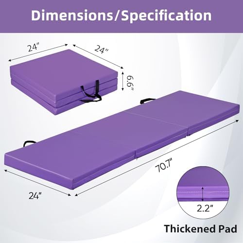 ZENY 2’’ Thick Tri-fold Folding Gym Exercise Mat Extra Thick Gymnastics Mat Tumbling Mat with Carrying Handles for Home Workout, Core Workouts, Stretching, MMA, Yoga