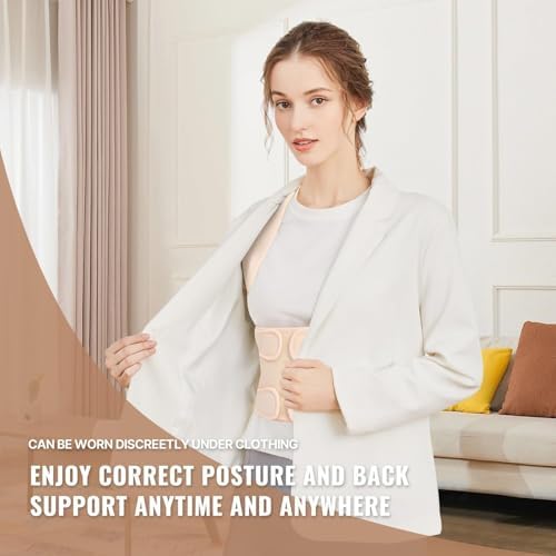 Back Brace Posture Corrector for Women and Men, Shoulder Straightener, Adjustable Full Back Support, Relief for Neck/Shoulder/Back Pain, Scoliosis & Hunchback Correction, Breathable Mesh Design (Beige, Medium/Large (Waist 33"-40"))
