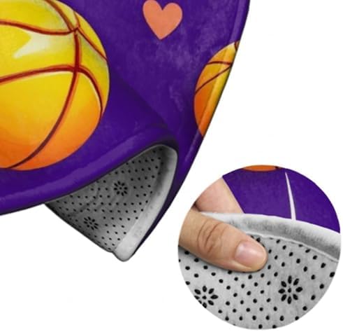 Soft Round Yoga Carpet, Office Chair Decor Round Mat for Carpet and Hardwood Floors Basketball Purple