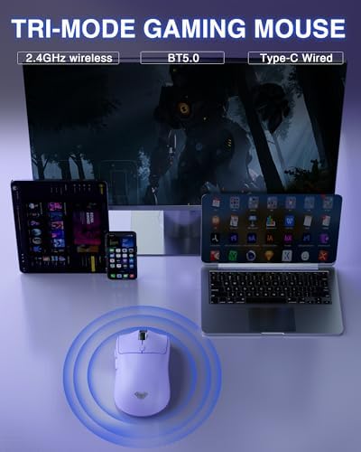 AULA SC580X Wireless Gaming Mouse, Tri-Mode Purple Gaming Mice & 12000 DPI