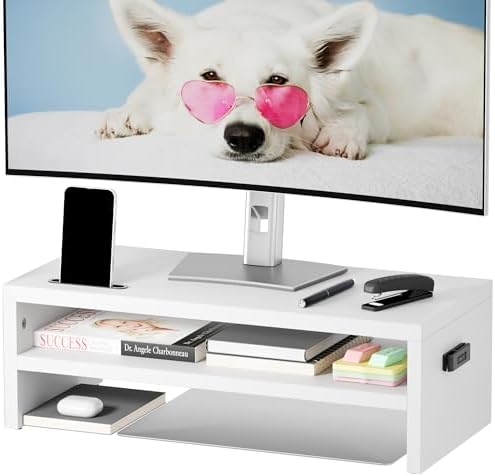 BONTEC Wood Monitor Stand Riser, 2-Tier Desktop Organizer