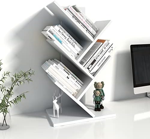 Small Bookshelf for Desk Decor, 5-Tier White Wood desktop bookshelf