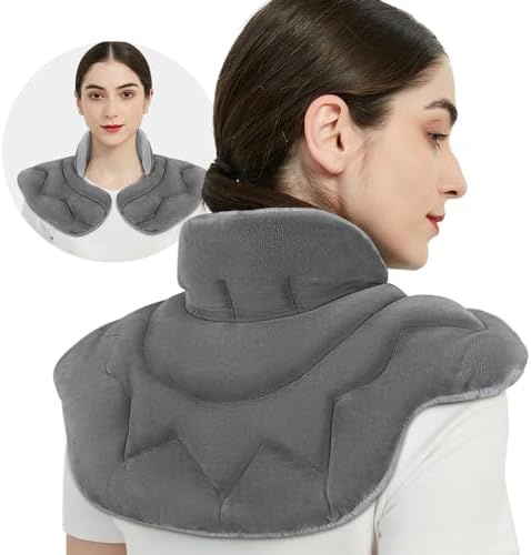 Microwavable Heat Pad for Neck and Shoulders, Warm Compress Wrap, Grey