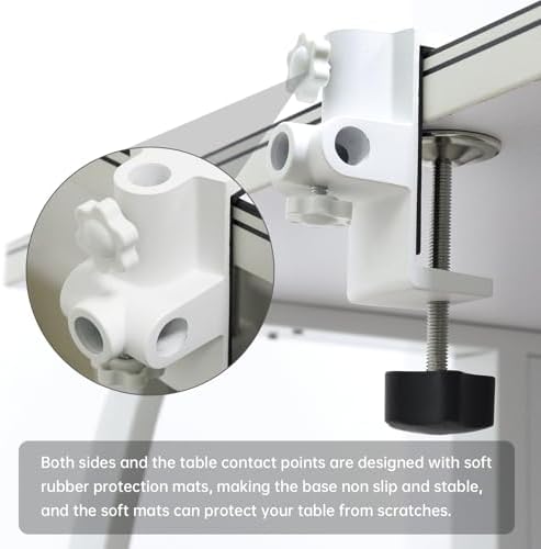 RTNLIT Desk Lamp Clamp, 1/2 inches 4 Hole Metal Table Mounting Clamp, White