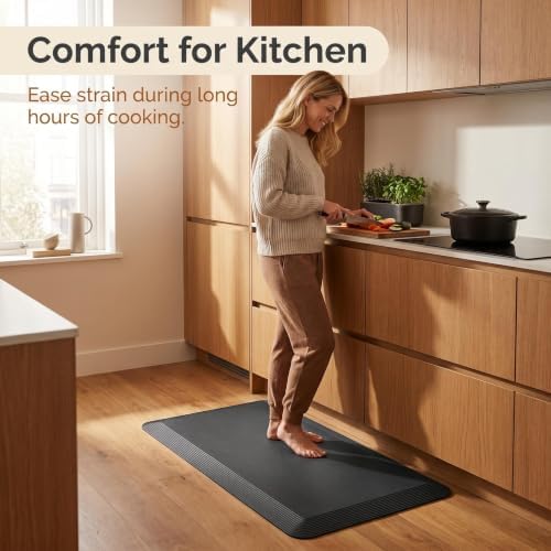 Extra Thick Kitchen Mat (20"x32"x1.2") - 1.4" Arch Support Anti Fatigue Standing Mat, Anti-Curl Edges Premium PU Foam Comfort Mat for Standing Desk, Kitchen Floor Mat, Home & Workshop