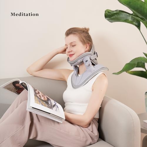 Cervical Neck Traction Device, Adjustable Cervical Traction Device with 3 Power Traction, 8 Airbag Support for Neck Pain Relief Neck Stretcher Air Pump Neck Brace