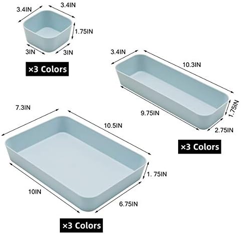 (9 Piece Set Large Size Plastic Desk Drawer Organizers For Makeup Bathroom Office Kitchen Three Colors