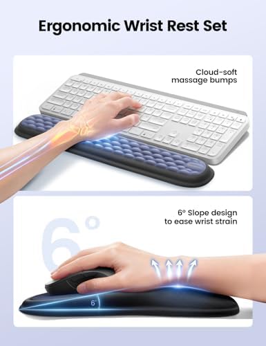 meatanty Keyboard and Mouse Wrist Rest Set, Ergonomic Wrist Pad Support, Computer Hand Palm Rest Combo, Memory Foam Typing Desk Accessory Carpal Tunnel Cushion, Laptop Office Home School-Blue & Black