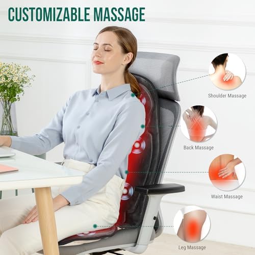 Snailax Back Massager with Heat, Vibration Massage Seat Cushion with 6 Vibrating Motors and 2 Heat Levels, Massage Chair Pad for Home Office use, Gifts for Women, Men