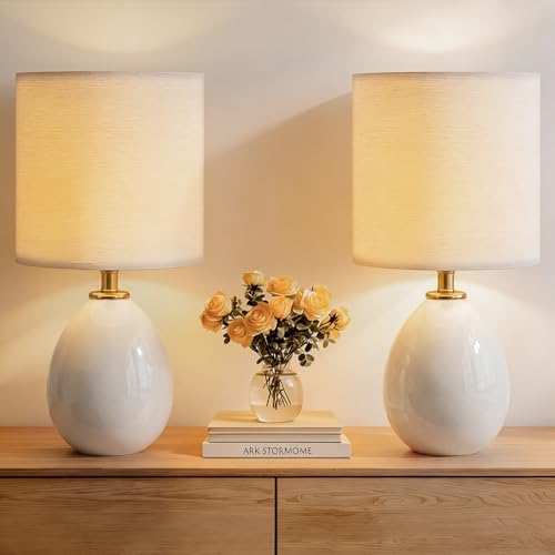 Dawnwake 17.7" Ceramic Table Lamps Set of 2 for Living Room Bedroom, White