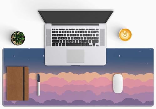 Gaming Mouse Pad Large,Cute Clouds Purple Mouse Pad Gaming Mouse Mat Desk Pad,31.5 x 11.8 Desk Mat Mouse Pads for Desk,Extended Keyboard Mousepad with Non-Slip Base and Stitched Edge
