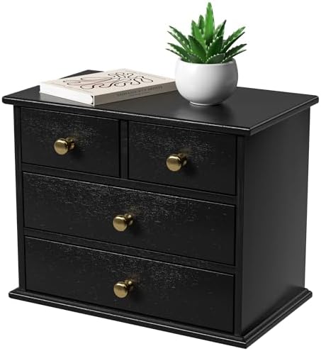 Oak Desk Organizer with Drawers, Durable Wooden Desktop Storage Box