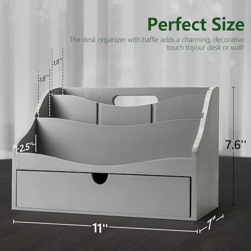 Rebee Vision Mail Organizer for Desk with Drawer Home & Office Decor, Gray