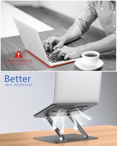 JCZT Adjustable Laptop Stand, Aluminum Laptop Stand for Desk, Classic Grey