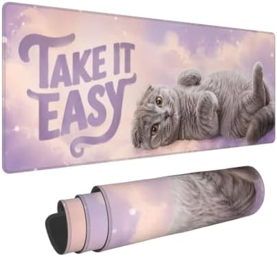 Scottish Fold Cute Mouse Pad Mouse Pads for Desk 11.8x31.5 in Pink