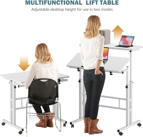 soges Height Adjustable Mobile Standing Desk, White