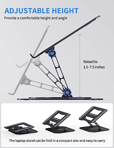AOEVI Adjustable Laptop Stand with 360 Rotating Base, Computer Stand for Laptop Ergonimic Foldable Laptop Riser for Desk Compatible with MacBook Pro/Air Notebook up to 16 Inches, Black