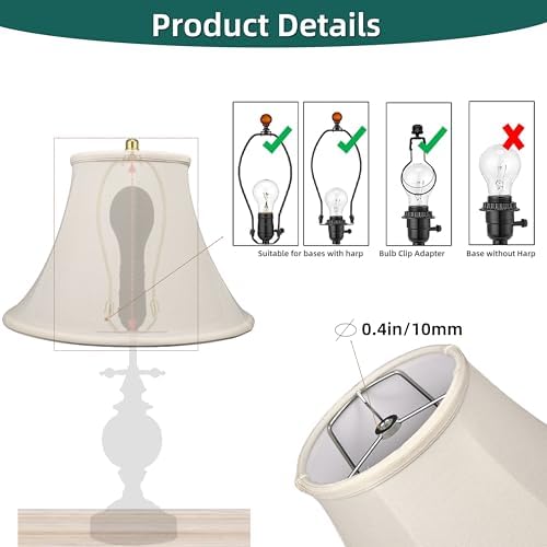 Linen Bell Lampshade, 6" x 13" x 10", Replacement Lamp shade, Pack 1