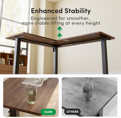 FEZIBO 63" x 55" L-Shaped Standing Desk - Adjustable Corner Desk L Shape, L-Shaped Adjustable Desk with Splice Board, L Shape Standing Desk, Black Walnut
