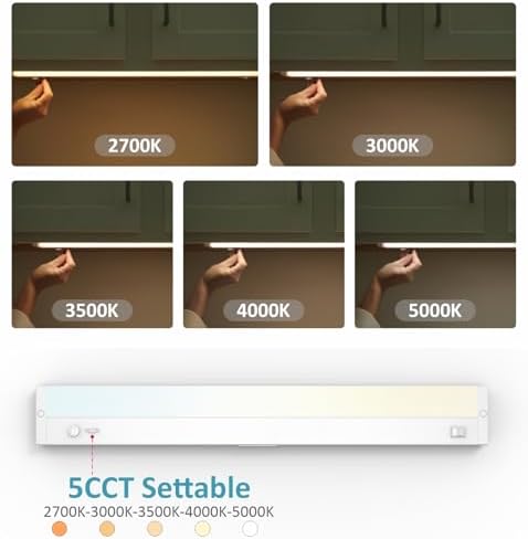 Leetdud Under Cabinet Lighting Plug in or Hardwired Built-in Dimmer, 40 Inch 20W, 5CCT 2700/3000/3500/4000/5000K, Linkable Counter Lights for Kitchen, ETL Dimmable LED Light Fixture, White