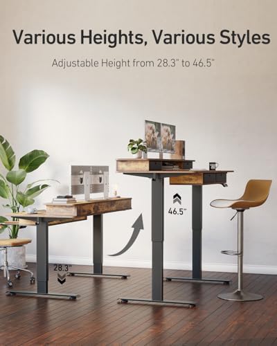 FEZIBO 55 x 30 inch Standing Electric Desk with Drawers, Rustic Brown