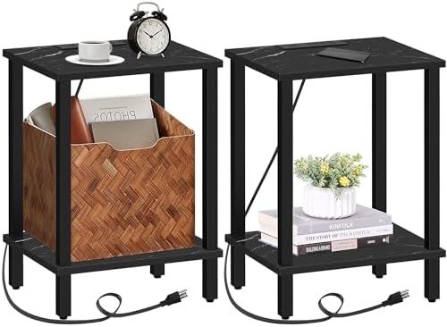 TUTOTAK End Table with Charging Station, Side Table Set of 2, Nightstand