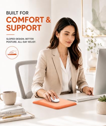 eulps Mouse Pad with Wrist Rest, Ergonomic Memory Foam Mousepad with Soft Wrist Support, Non-Slip PU Base, Smooth Surface for Office, Pain Relief for Laptop & Gaming (Orange)