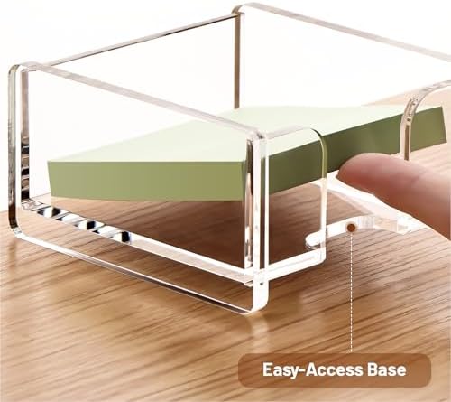 YUXUN Clear Acrylic Sticky Note Holder, 3x3 Inch Note Dispenser for Desk - Self Stick Memo Pad Holder Organizer for Office, School, Home Supplies