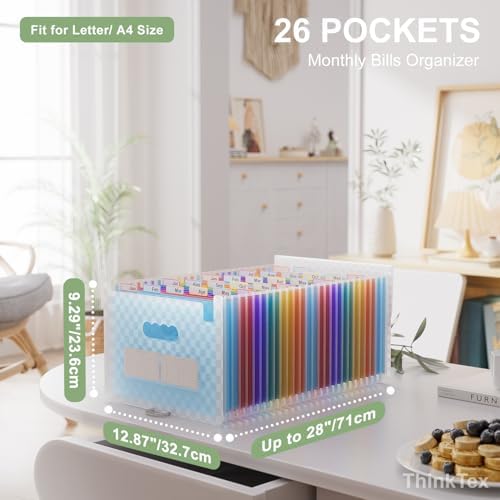 ThinkTex Accordion File Organizer, 26 Pockets Expanding File Folders, Blue