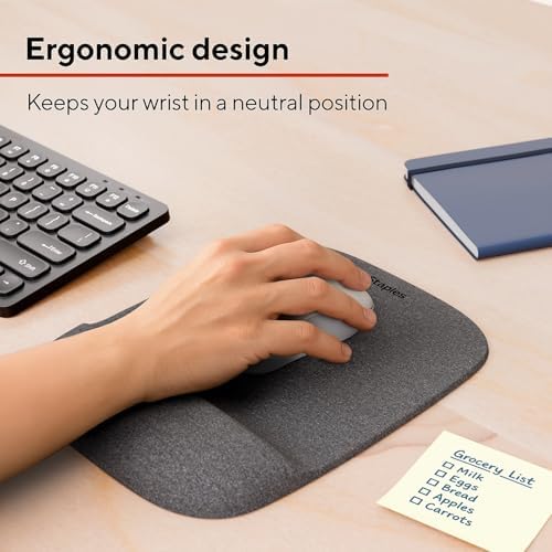 Staples Mouse Pad with Gel Wrist Rest, Ergonomic Non‑Slip Base, Comfortable Wrist Support for Precise Mouse Control, Gray