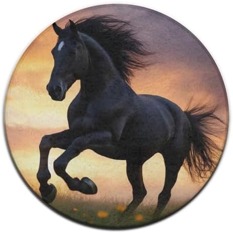 Soft Round Yoga Carpet, Large Home Decor Mat, Non Slip Machine Washable Kitchen Office Circle Rug 3D Horse Print