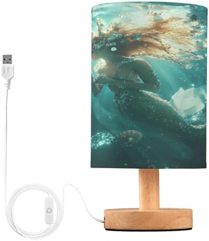 ALAZA Underwater Mermaid Beautiful Decor Bedside Table Lamp with USB Port for Bedroom Nightstand Office Desk LED Bulb Included