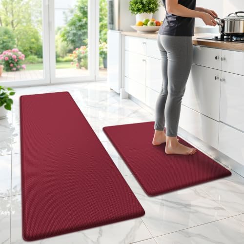 StepLively Kitchen Mat for Floor 2 PCS, Anti Fatigue Rugs, Red
