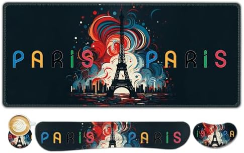 ToLuLu Extended Gaming Mouse Pad, Memory Foam Ergonomic Keyboard Mouse Wrist Rest Support Set, Large Desk Mat with Stitched Edges, Non-Slip Base Mousepad for Home Office and Game, Eiffel Tower Paris
