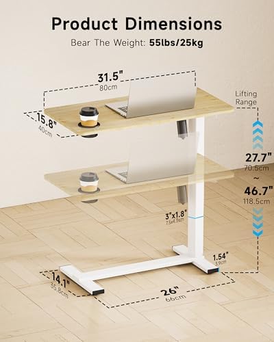 BIZUM Small Electric Standing Desk Bedside Table with Hidden Wheels 31.5 x 15.8 Inch Adjustable Computer Laptop Office Desk, Maple