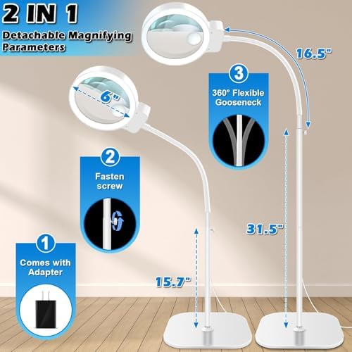 30X 10X Large Floor Magnifying Glass with Light and Stand