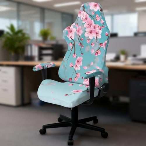 Peach Blossom Print Gaming Chair Cover with Armrest Covers Stretchable Soft Furniture Protector Breathable Reclining Racing Gaming Chair
