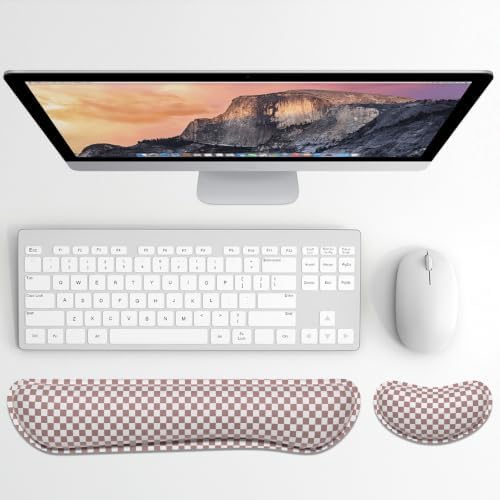 Dapesuom Enlarge Keyboard Wrist Rest, Memory Foam Wrist Cushion for Support, Cute Typing Pain Relief Keyboard Mouse Pad Rests Set with Non-Slip Base for Gaming Laptop Office Computer, Dusty Rose