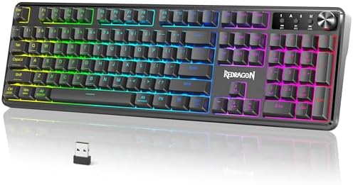 Redragon RM104 Wireless Gaming Keyboard with Knob, Tri-Mode BT/2.4G/USB-C RGB Computer Keyboards, 4000mAh Battery, Programmable Software Support, Anti-Ghosting, Compatible with PC Mac