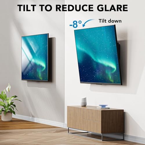 Pipishell Tilt TV Wall Mount Bracket Low Profile for Most 23-55 Inch LED LCD OLED 4K Flat Curved TVs up to 99lbs Max VESA 400x400mm, 8° Tilting for Anti-Glaring, Fits 8-16 inch Wood Stud