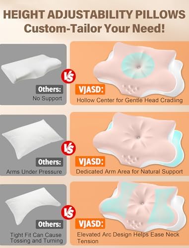 Cervical Neck Pillow for Pain Relief – Ergonomic Memory Foam Pillow for Side Sleeper Contour Orthopedic Bed Pillow for Neck Support with Cooling Cover – Ideal Christmas Birthday Gift for Women - Pink