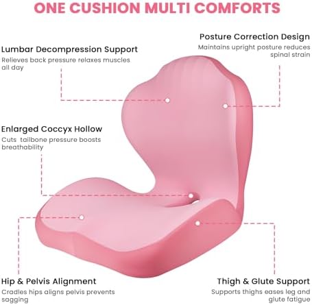 Ergonomic Seat Cushion for Office Chairs Lumbar Support Pillow, Pink